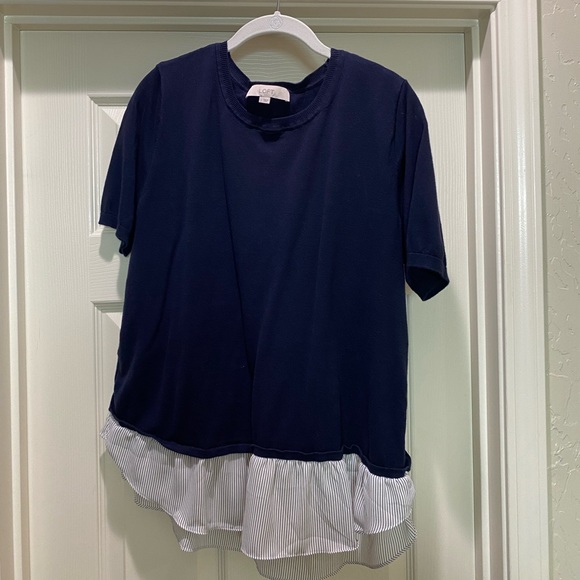 LOFT Tops - Loft Mixed-media Striped Short Sleeve Tunic Sweater
